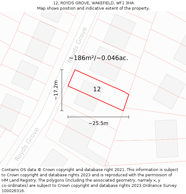 12, ROYDS GROVE, WAKEFIELD, WF1 3HA: Plot and title map