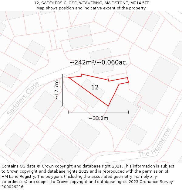 12, SADDLERS CLOSE, WEAVERING, MAIDSTONE, ME14 5TF: Plot and title map