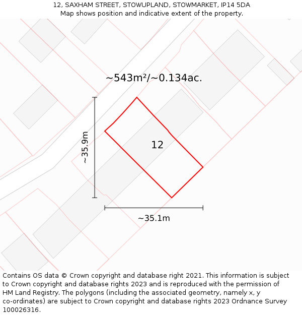 12, SAXHAM STREET, STOWUPLAND, STOWMARKET, IP14 5DA: Plot and title map