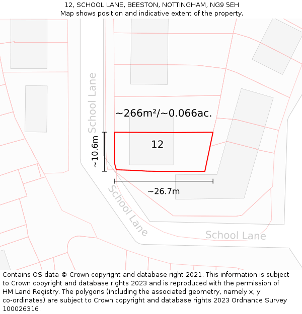 12, SCHOOL LANE, BEESTON, NOTTINGHAM, NG9 5EH: Plot and title map