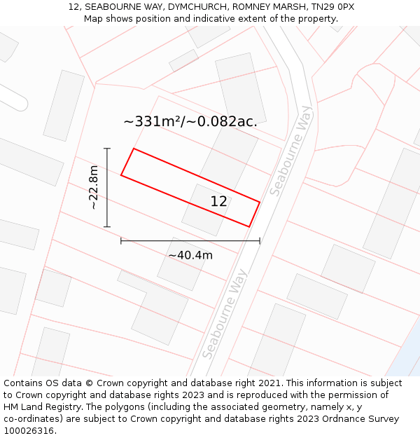 12, SEABOURNE WAY, DYMCHURCH, ROMNEY MARSH, TN29 0PX: Plot and title map