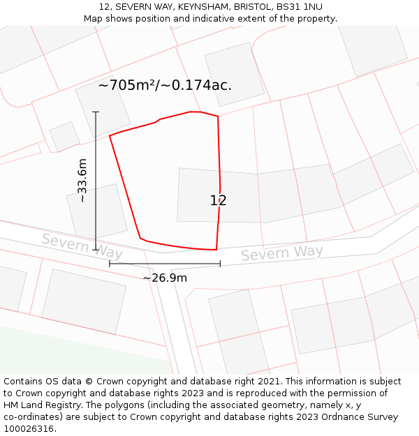 12, SEVERN WAY, KEYNSHAM, BRISTOL, BS31 1NU: Plot and title map