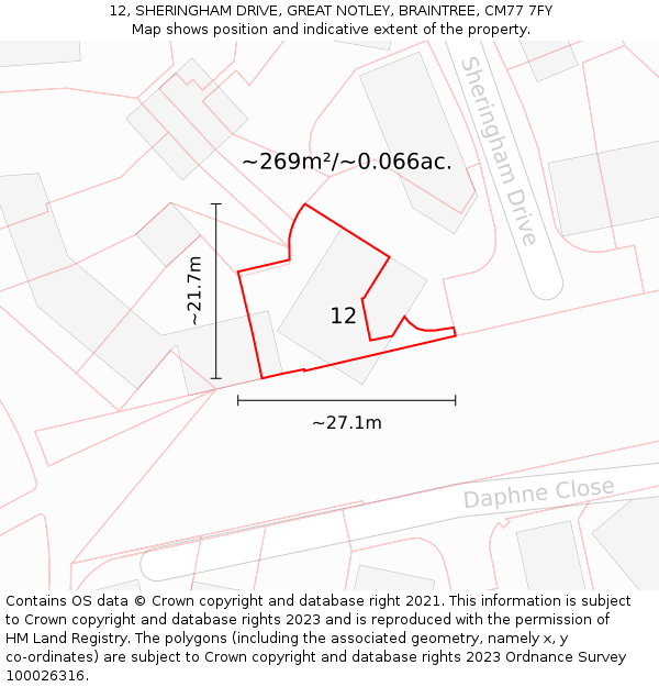 12, SHERINGHAM DRIVE, GREAT NOTLEY, BRAINTREE, CM77 7FY: Plot and title map