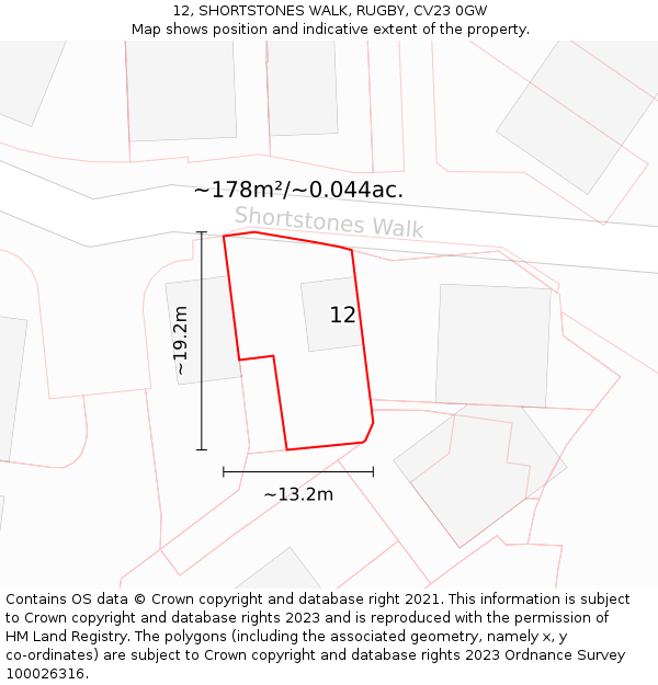 12, SHORTSTONES WALK, RUGBY, CV23 0GW: Plot and title map