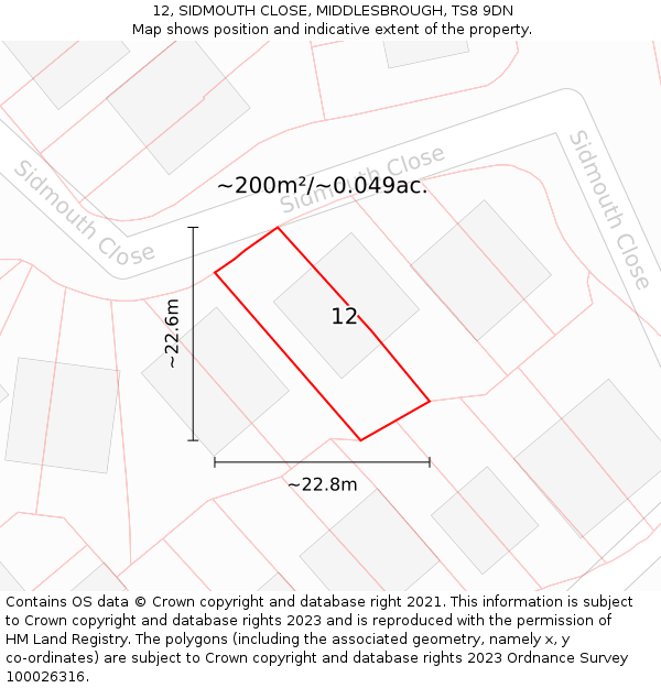 12, SIDMOUTH CLOSE, MIDDLESBROUGH, TS8 9DN: Plot and title map