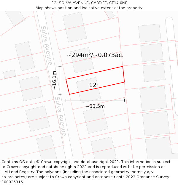 12, SOLVA AVENUE, CARDIFF, CF14 0NP: Plot and title map