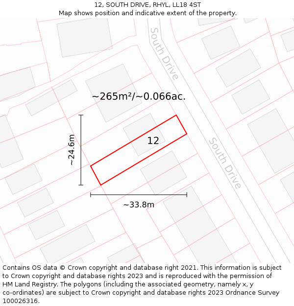 12, SOUTH DRIVE, RHYL, LL18 4ST: Plot and title map