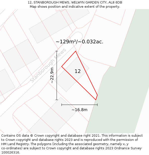 12, STANBOROUGH MEWS, WELWYN GARDEN CITY, AL8 6DB: Plot and title map