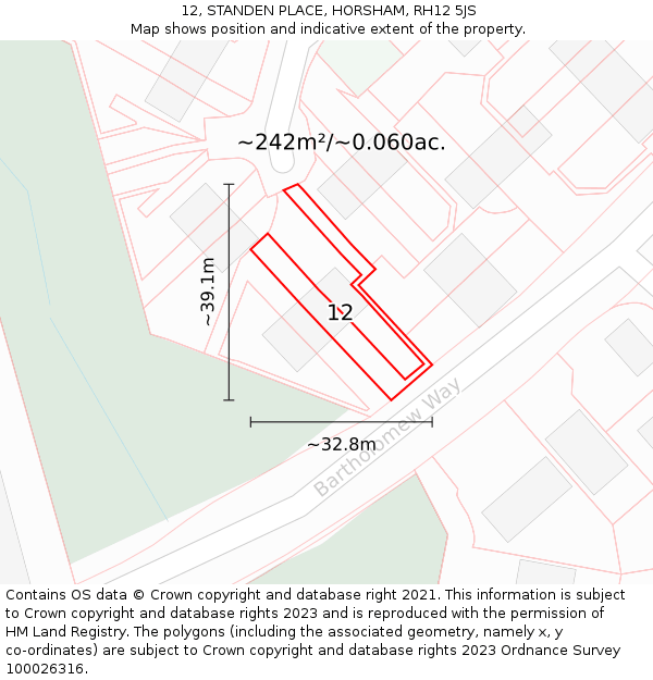 12, STANDEN PLACE, HORSHAM, RH12 5JS: Plot and title map