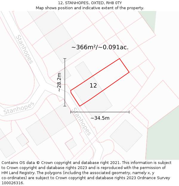 12, STANHOPES, OXTED, RH8 0TY: Plot and title map