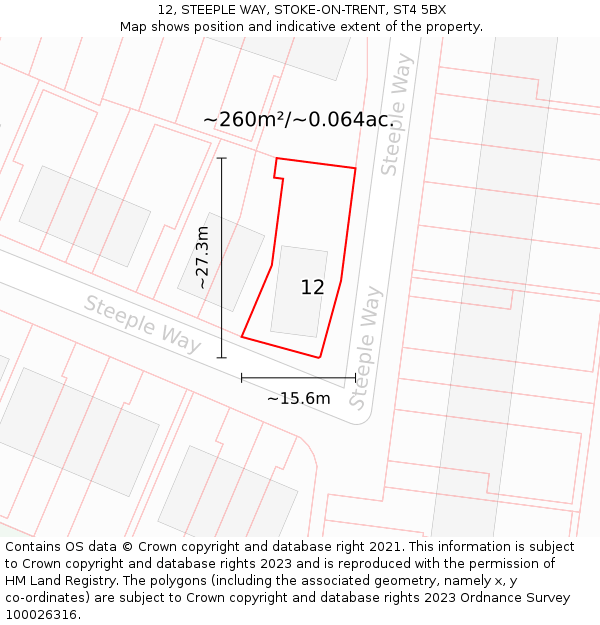 12, STEEPLE WAY, STOKE-ON-TRENT, ST4 5BX: Plot and title map