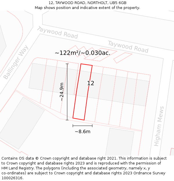 12, TAYWOOD ROAD, NORTHOLT, UB5 6GB: Plot and title map