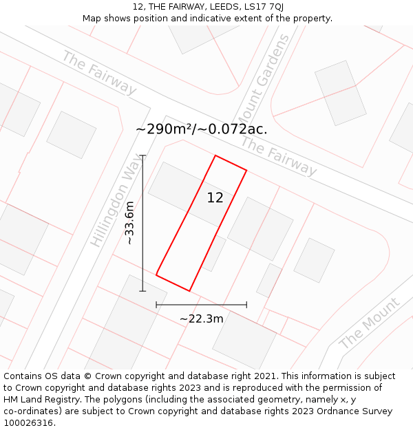 12, THE FAIRWAY, LEEDS, LS17 7QJ: Plot and title map