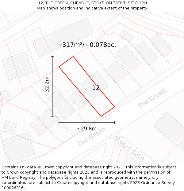 12, THE GREEN, CHEADLE, STOKE-ON-TRENT, ST10 1PH: Plot and title map