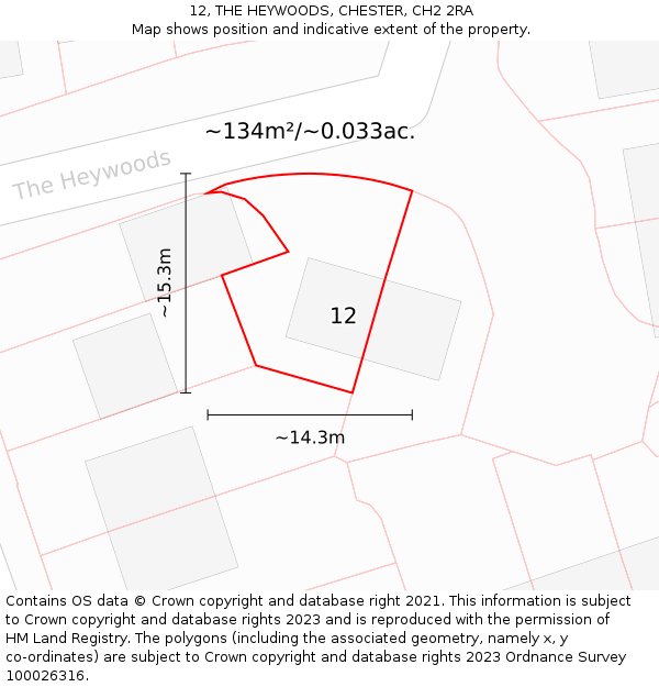 12, THE HEYWOODS, CHESTER, CH2 2RA: Plot and title map