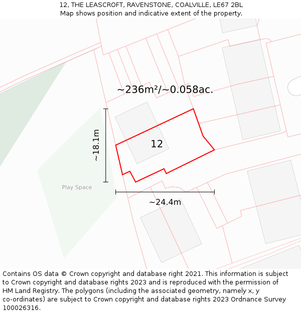 12, THE LEASCROFT, RAVENSTONE, COALVILLE, LE67 2BL: Plot and title map