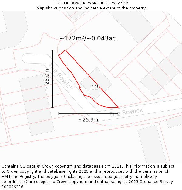 12, THE ROWICK, WAKEFIELD, WF2 9SY: Plot and title map