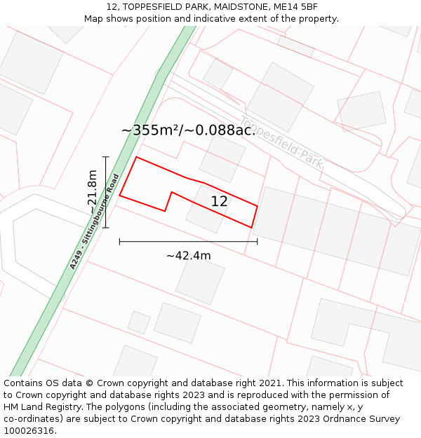 12, TOPPESFIELD PARK, MAIDSTONE, ME14 5BF: Plot and title map