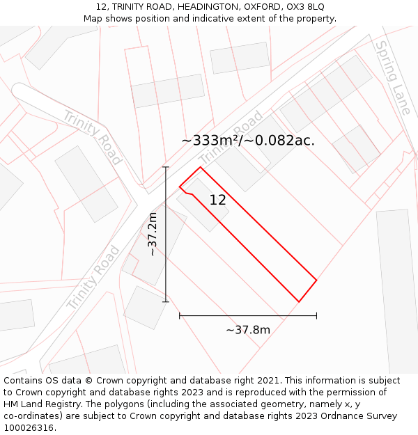 12, TRINITY ROAD, HEADINGTON, OXFORD, OX3 8LQ: Plot and title map