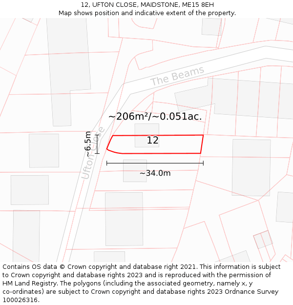 12, UFTON CLOSE, MAIDSTONE, ME15 8EH: Plot and title map