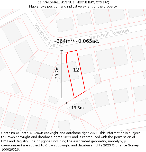 12, VAUXHALL AVENUE, HERNE BAY, CT6 8AQ: Plot and title map