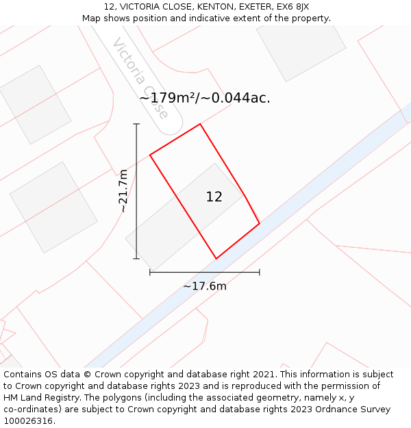 12, VICTORIA CLOSE, KENTON, EXETER, EX6 8JX: Plot and title map