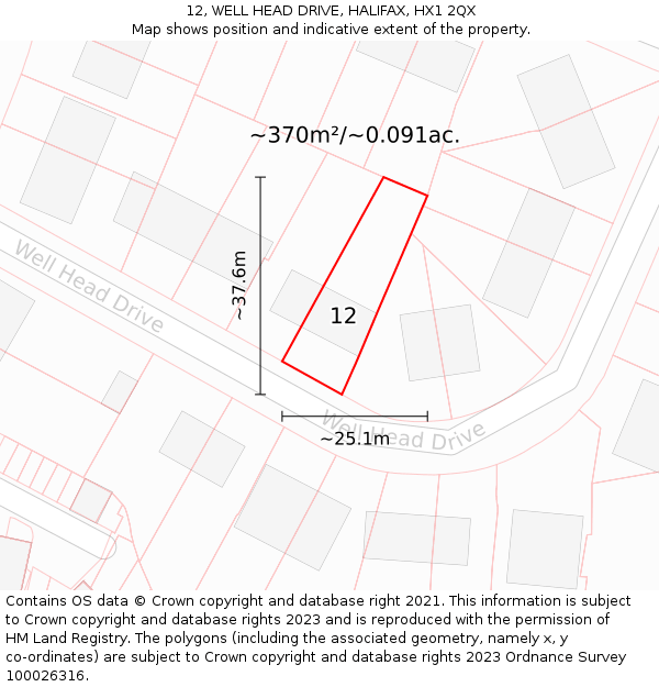 12, WELL HEAD DRIVE, HALIFAX, HX1 2QX: Plot and title map