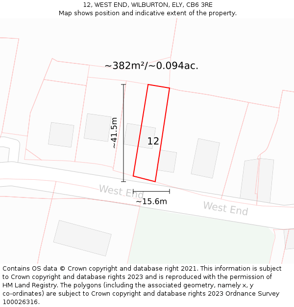 12, WEST END, WILBURTON, ELY, CB6 3RE: Plot and title map