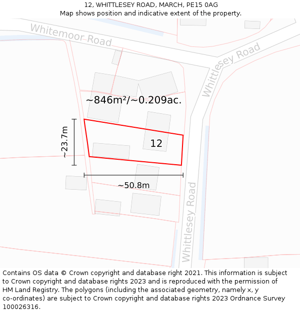 12, WHITTLESEY ROAD, MARCH, PE15 0AG: Plot and title map