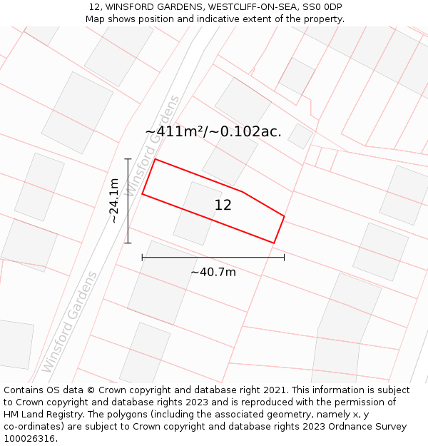 12, WINSFORD GARDENS, WESTCLIFF-ON-SEA, SS0 0DP: Plot and title map