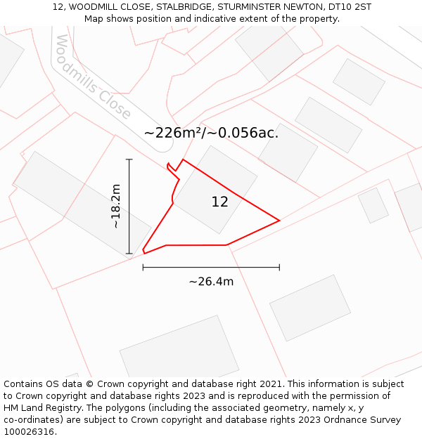 12, WOODMILL CLOSE, STALBRIDGE, STURMINSTER NEWTON, DT10 2ST: Plot and title map