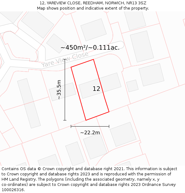12, YAREVIEW CLOSE, REEDHAM, NORWICH, NR13 3SZ: Plot and title map