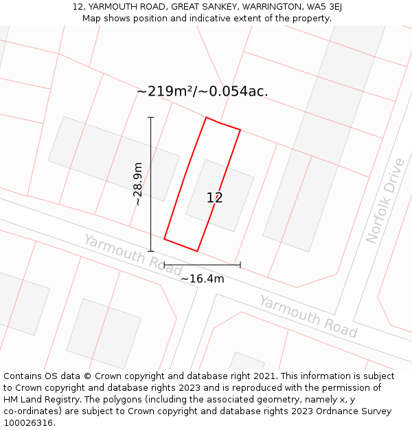 12, YARMOUTH ROAD, GREAT SANKEY, WARRINGTON, WA5 3EJ: Plot and title map