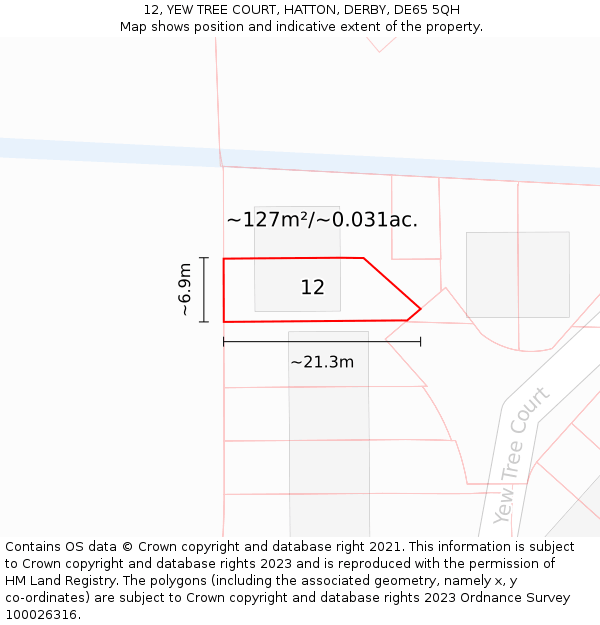 12, YEW TREE COURT, HATTON, DERBY, DE65 5QH: Plot and title map