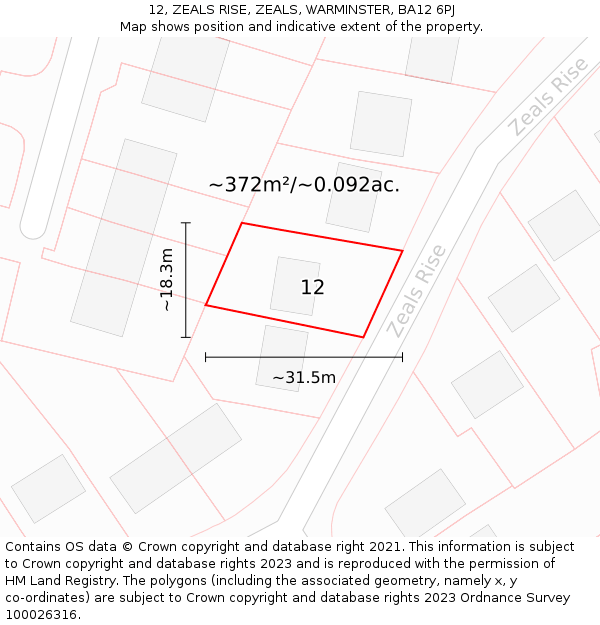 12, ZEALS RISE, ZEALS, WARMINSTER, BA12 6PJ: Plot and title map