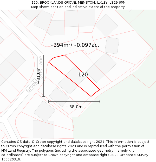 120, BROOKLANDS GROVE, MENSTON, ILKLEY, LS29 6PN: Plot and title map