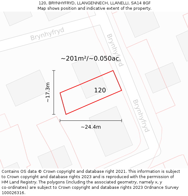 120, BRYNHYFRYD, LLANGENNECH, LLANELLI, SA14 8GF: Plot and title map