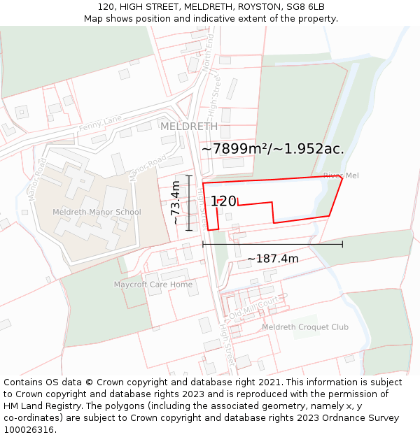 120, HIGH STREET, MELDRETH, ROYSTON, SG8 6LB: Plot and title map