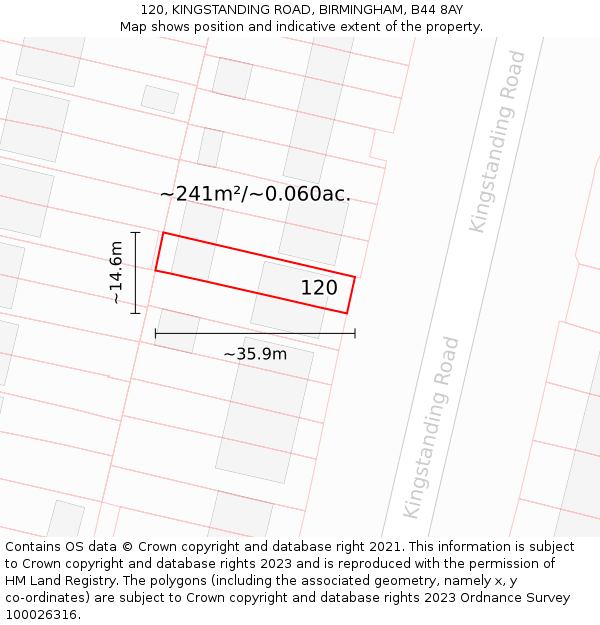 120, KINGSTANDING ROAD, BIRMINGHAM, B44 8AY: Plot and title map