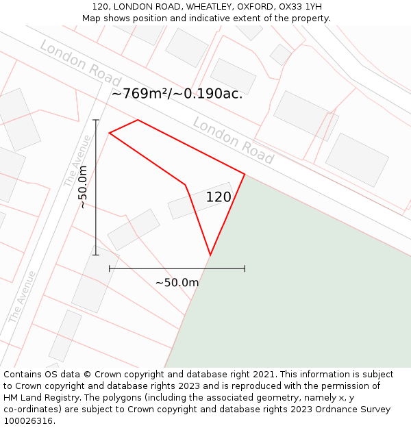 120, LONDON ROAD, WHEATLEY, OXFORD, OX33 1YH: Plot and title map