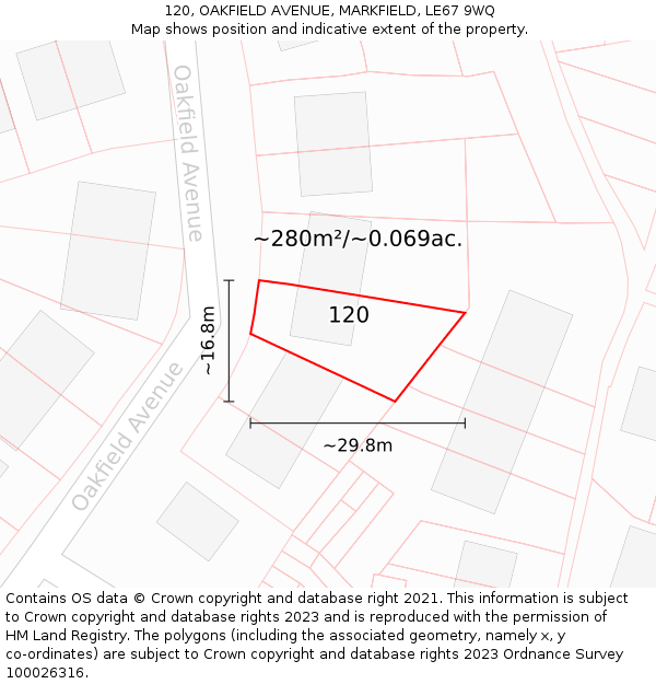 120, OAKFIELD AVENUE, MARKFIELD, LE67 9WQ: Plot and title map