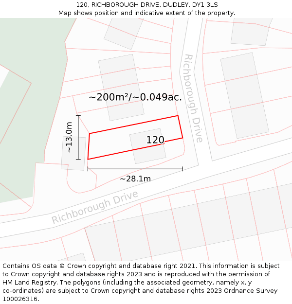 120, RICHBOROUGH DRIVE, DUDLEY, DY1 3LS: Plot and title map