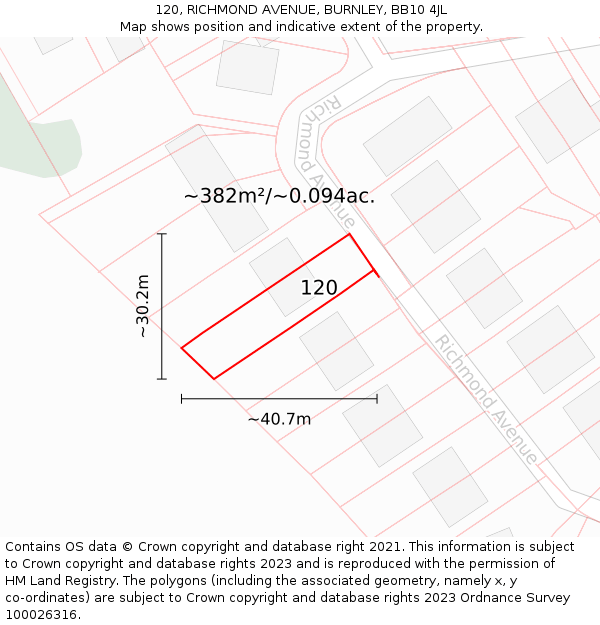 120, RICHMOND AVENUE, BURNLEY, BB10 4JL: Plot and title map