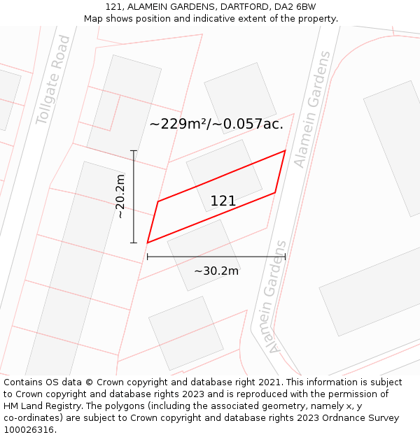 121, ALAMEIN GARDENS, DARTFORD, DA2 6BW: Plot and title map