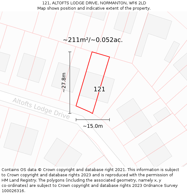 121, ALTOFTS LODGE DRIVE, NORMANTON, WF6 2LD: Plot and title map