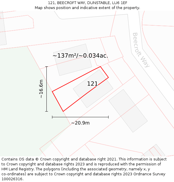 121, BEECROFT WAY, DUNSTABLE, LU6 1EF: Plot and title map