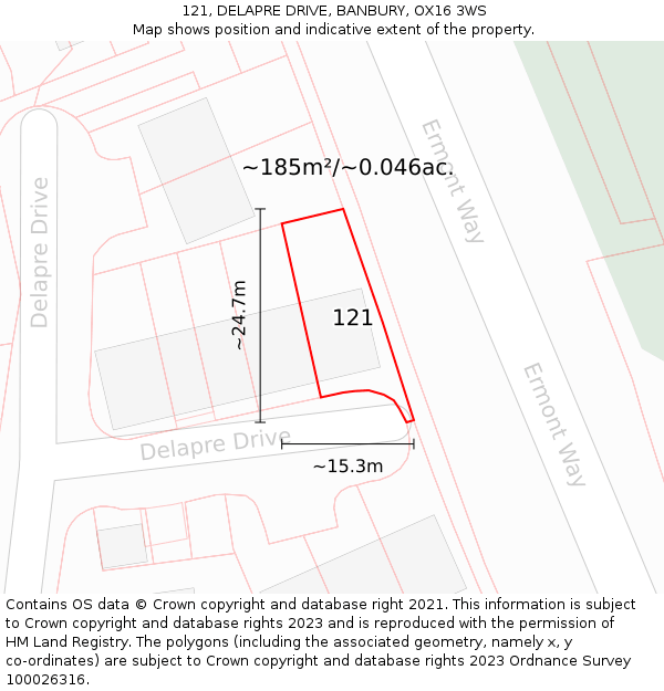 121, DELAPRE DRIVE, BANBURY, OX16 3WS: Plot and title map