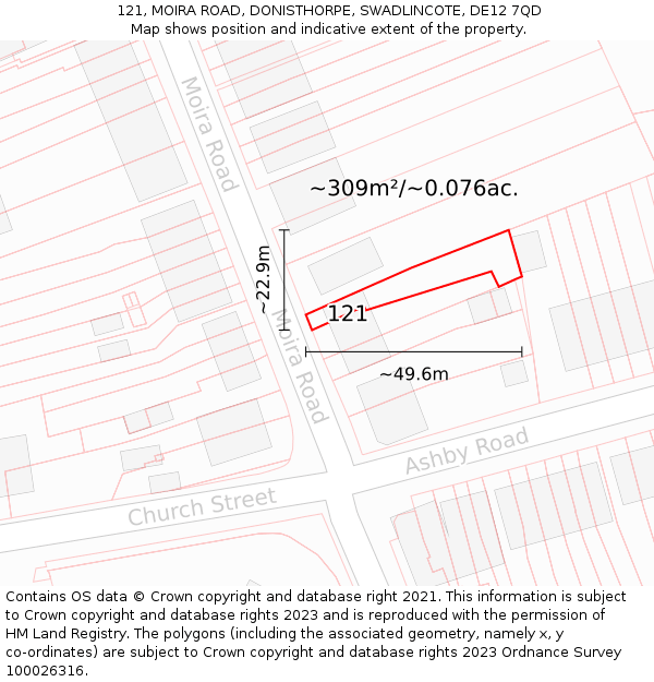 121, MOIRA ROAD, DONISTHORPE, SWADLINCOTE, DE12 7QD: Plot and title map