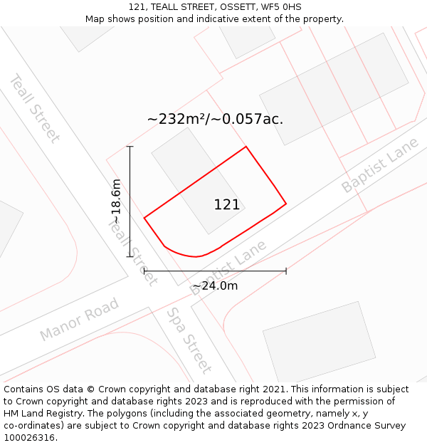 121, TEALL STREET, OSSETT, WF5 0HS: Plot and title map