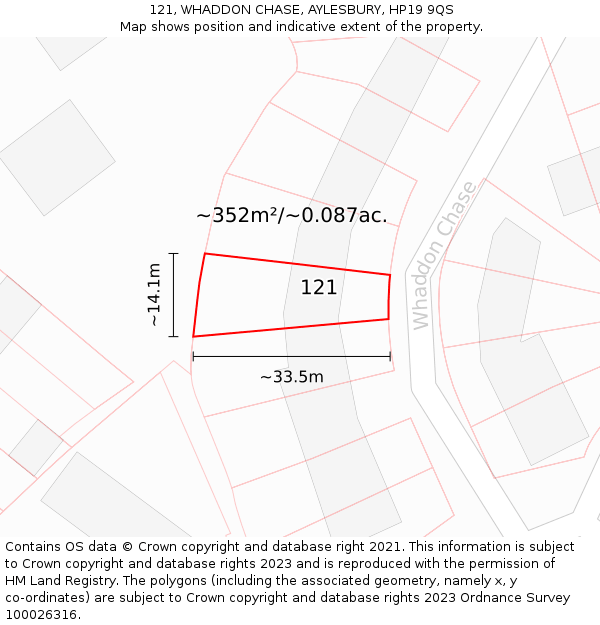 121, WHADDON CHASE, AYLESBURY, HP19 9QS: Plot and title map